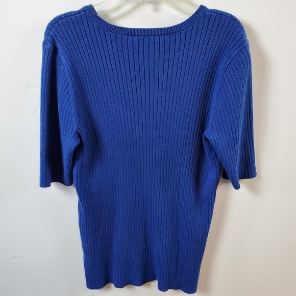 Pendleton Cobalt Blue 11" Short Sleeved Crew Neck Ribbed Sweater Sz L - Picture 2 of 9